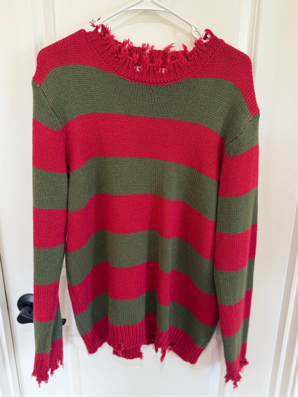 Freddy Krueger Inspired Red & Green Striped Distressed Sweater Men’s M